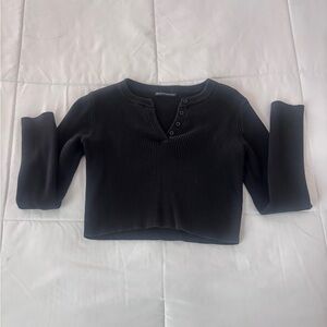 Black Ribbed Henley Top